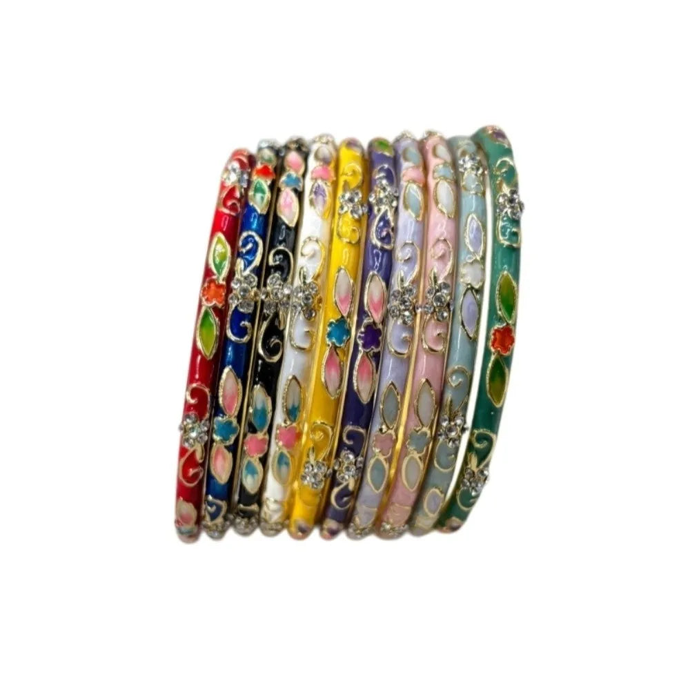 Vintage Cloisonné Enamel Floral Bangle – Women's Bracelet Enamel Bangle Bracelet PLUSH