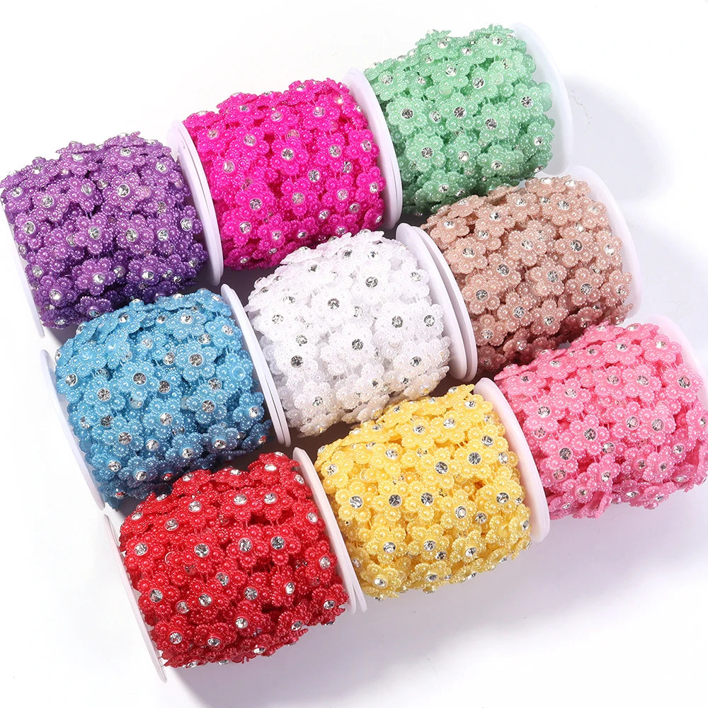 5 Yards Pearl Flower Chain with Rhinestone for DIY Jewelry Pearl Jewelry Chain PLUSH