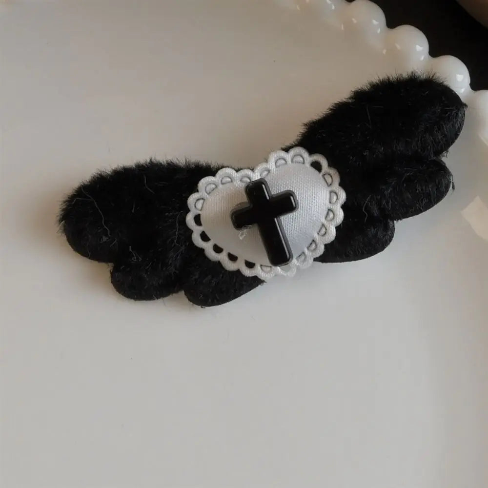 Y2K Gothic Cross Wing Hair Clip – Punk Lolita Barrette Hair Clip Barrette PLUSH Black