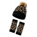Women's Leopard Print Knit Beanie & Mittens Set – 2 Pcs Beanie & Mittens Set PLUSH Black