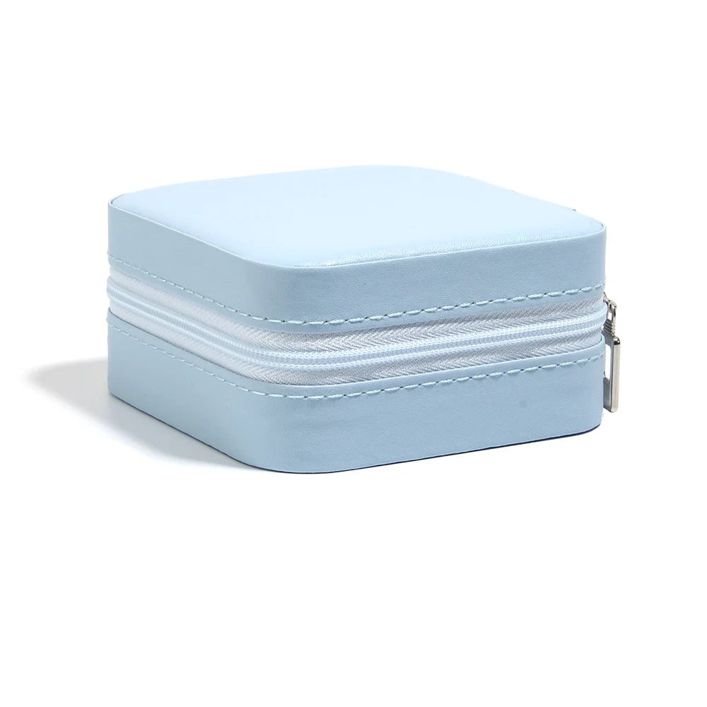 Square PU Leather Zipper Jewelry Box – Travel Organizer Pouch Jewelry Storage Box PLUSH light blue 10x10mm