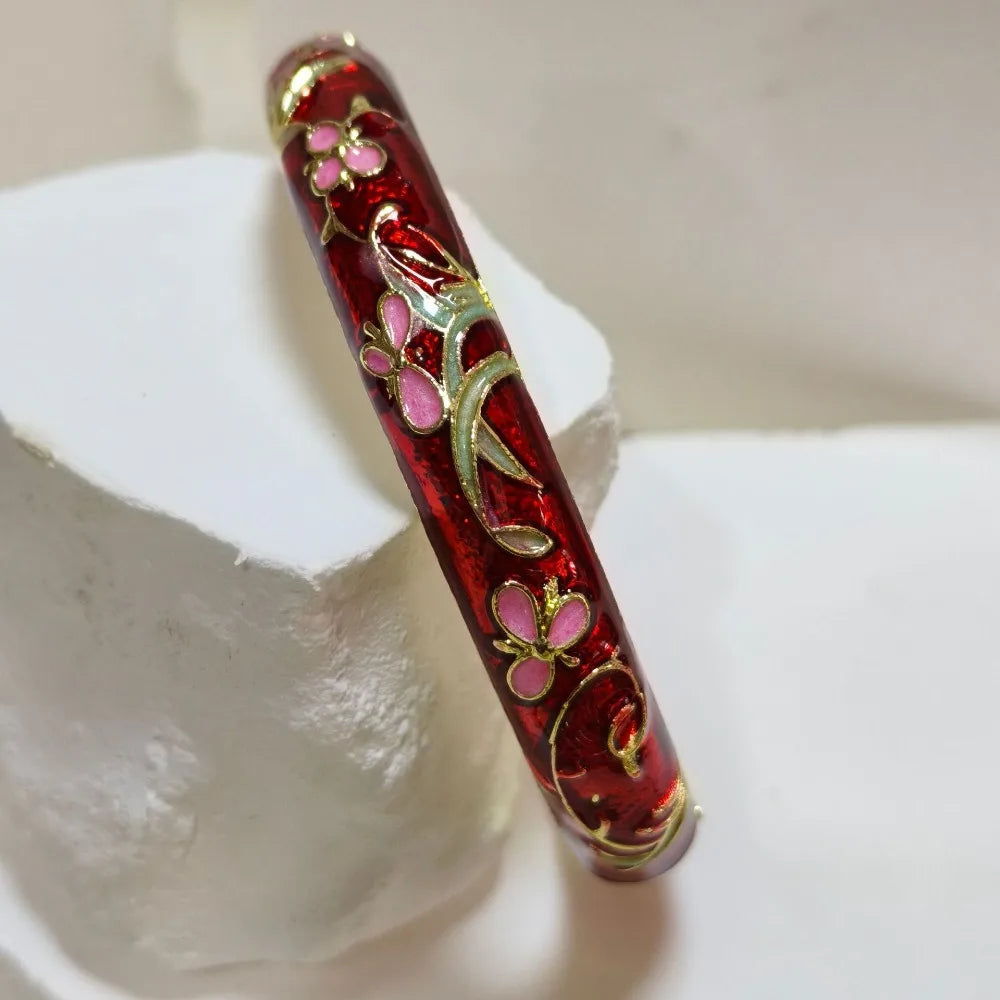 Cloisonné Enamel Bangle | Gold-Trimmed Floral Ethnic Bracelet Enamel Bangle Bracelet PLUSH 1