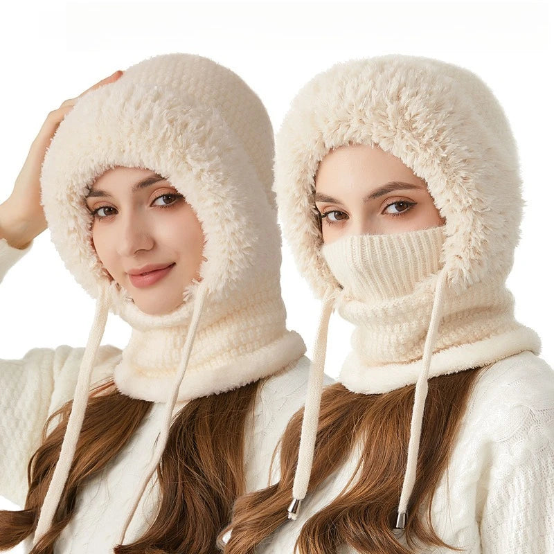 Women's Fleece Lined Knit Balaclava Hat & Neck Warmer Balaclava Hat PLUSH