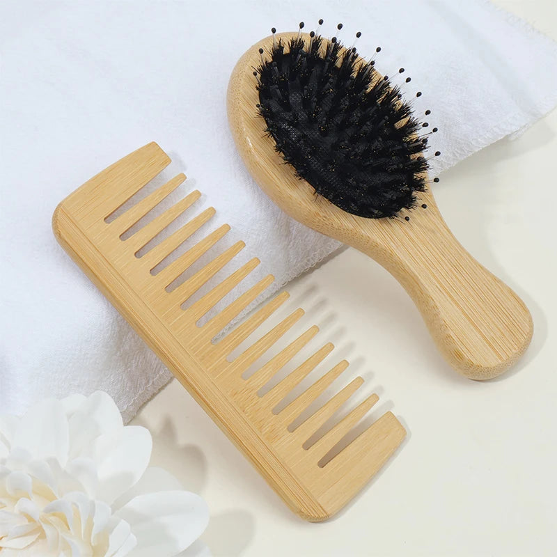 Air Cushion & Wide Tooth Bamboo Comb Set – Smooth Hair Hair Comb Set PLUSH