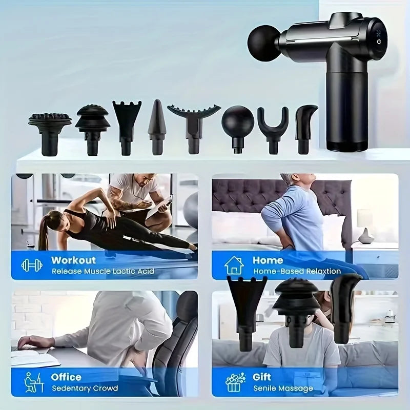 Portable Massage Gun with 8 Heads – Full Body Massager Handheld Massage Gun PLUSH