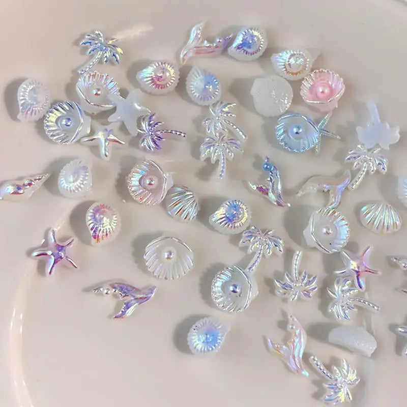 50pcs Mermaid Tail Ocean Nail Charms – Aurora DIY Manicure Nail Art Charms PLUSH