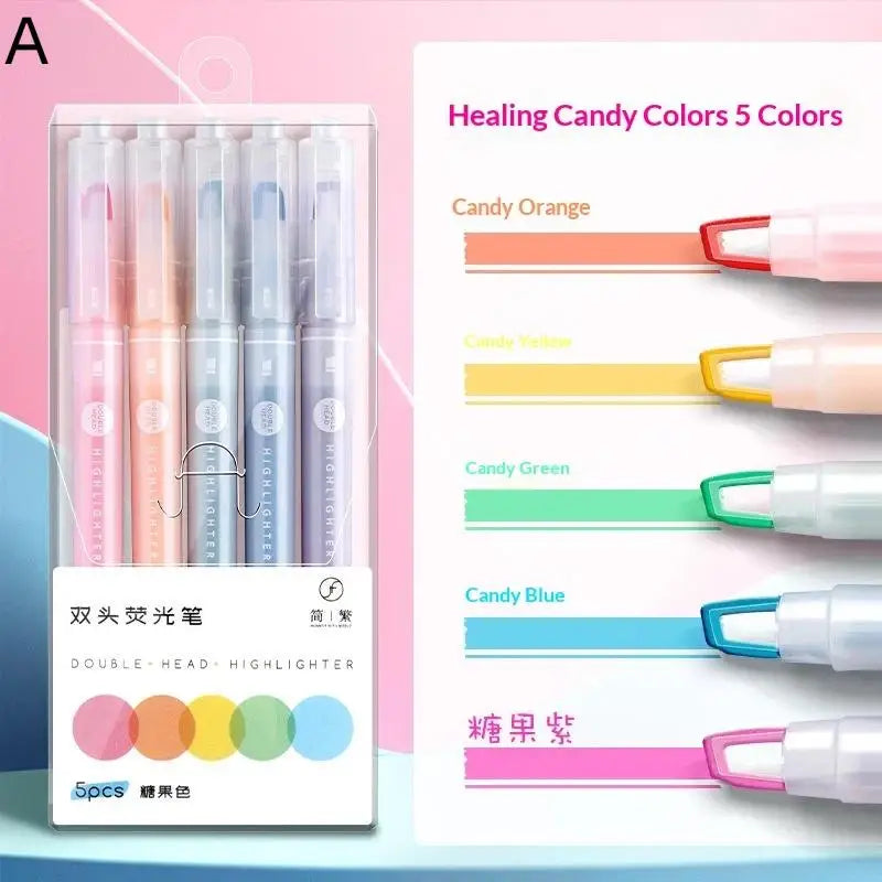 5-Pack Double Head Clear View Highlighter Pens – 8 Colors Highlighter Pens PLUSH A