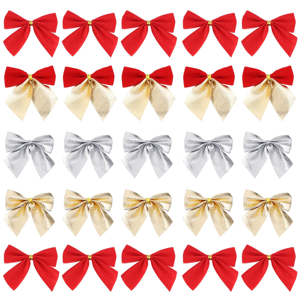 30pcs Handmade Fabric Ribbon Bows Gold Red DIY Gift Decor Decorative Ribbon Bows PLUSH