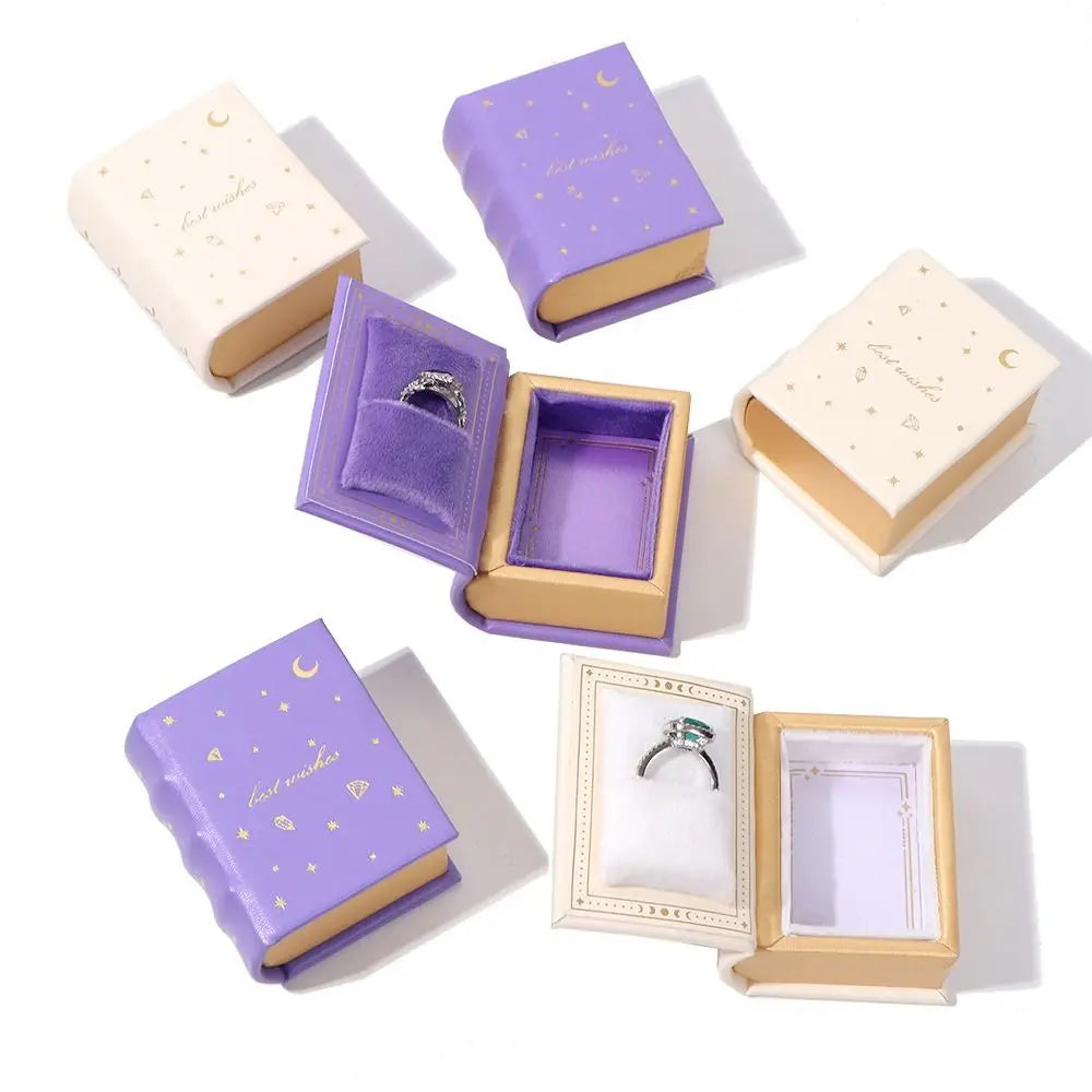 Star & Moon Gold Foil Ring Box – PU Leather Jewelry Gift Box Jewelry Gift Box PLUSH