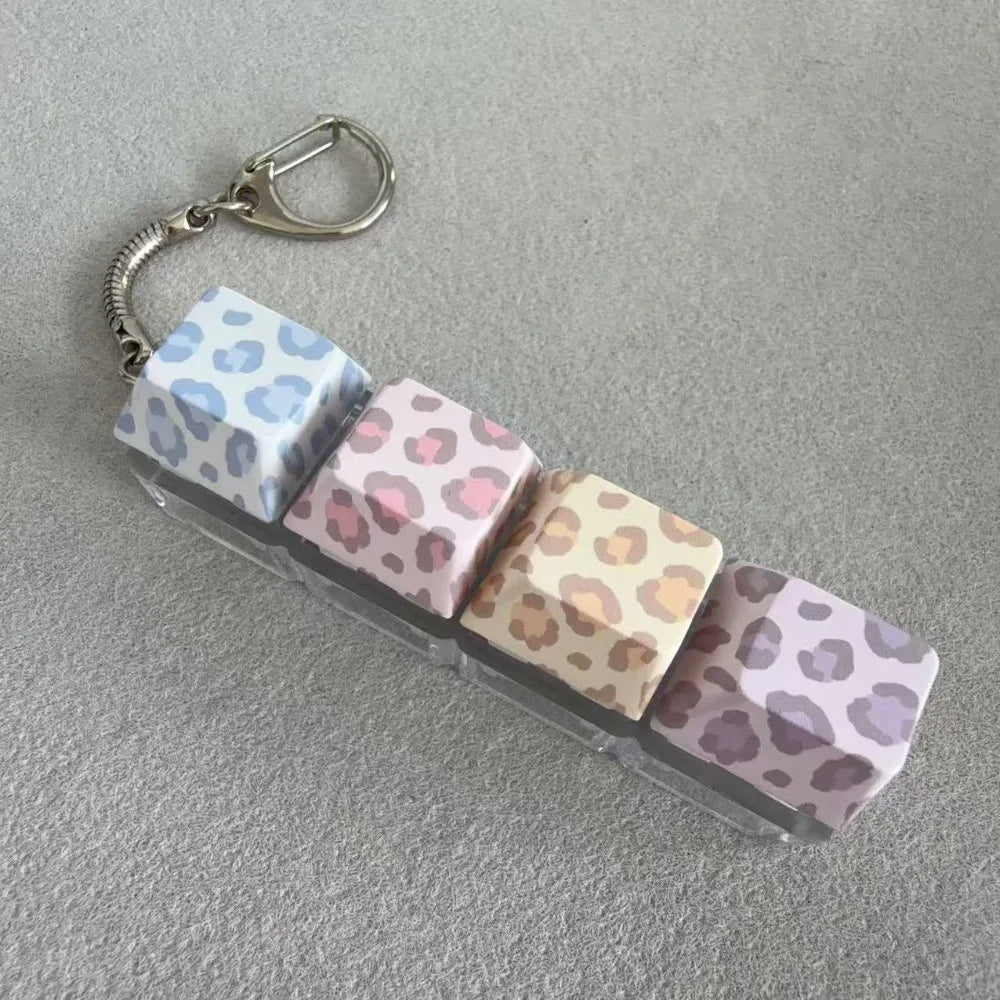 PBT 4-Key Fidget Keychain LED Click Sound Snake Chain Fidget Keychain PLUSH With Light-Leopard 2