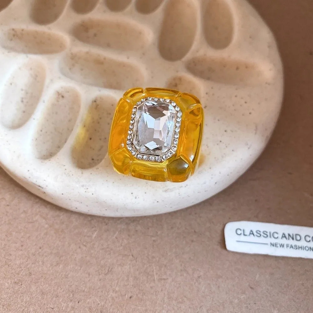 Y2K Candy Color Acrylic Resin Dome Ring | Korean Punk Style Fashion Statement Ring PLUSH Yellow Transparent