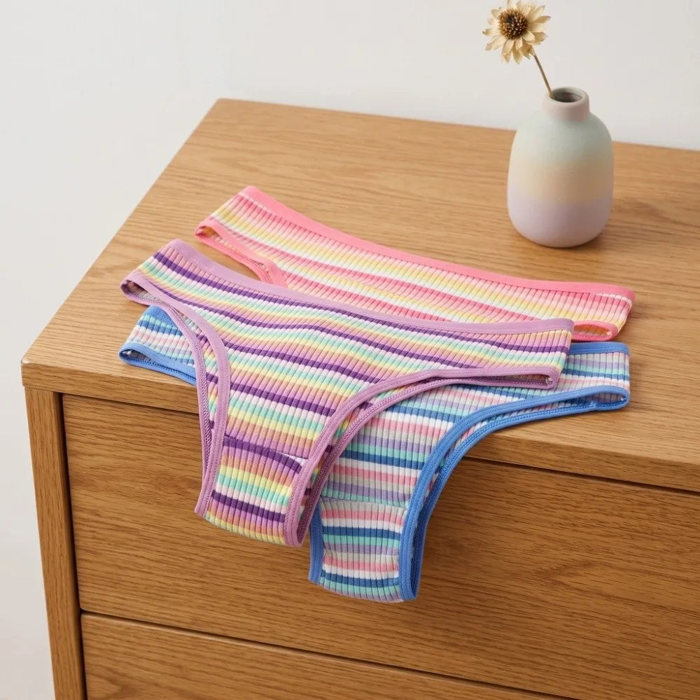 Women's Cotton Briefs – Colorful Striped Low Waist Panties Women's Cotton Briefs PLUSH