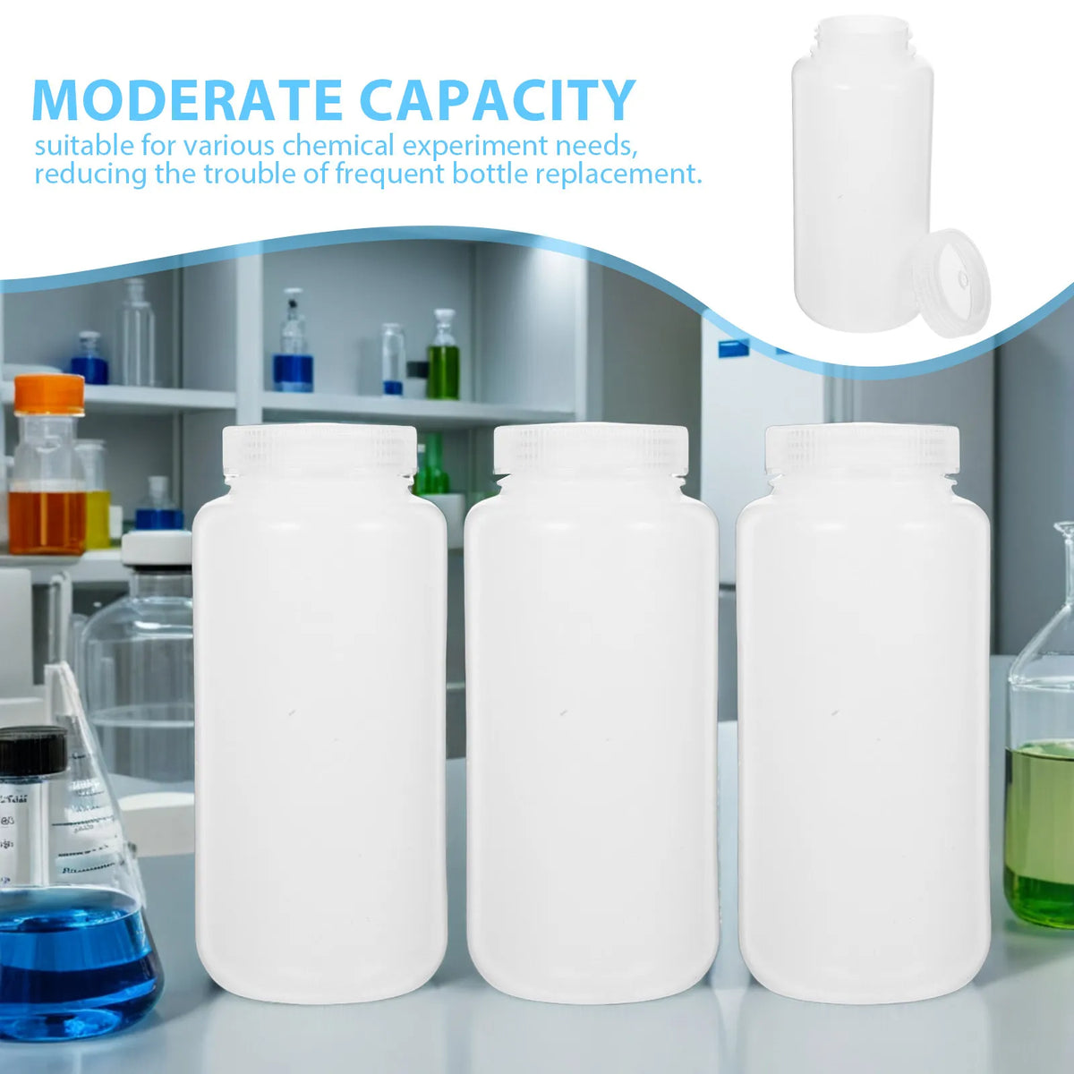 3-Pack 1000mL Wide Mouth HDPE Lab Reagent Bottles | 1L Lab Reagent Bottles PLUSH