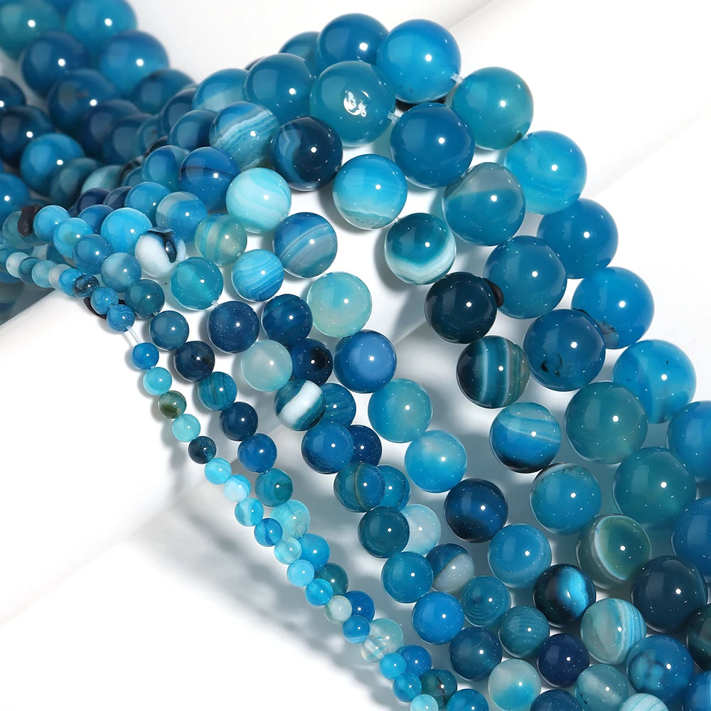 Blue Stripe Agate Round Beads 4–14mm | Natural Stone Spacer Beads Natural Stone Beads PLUSH