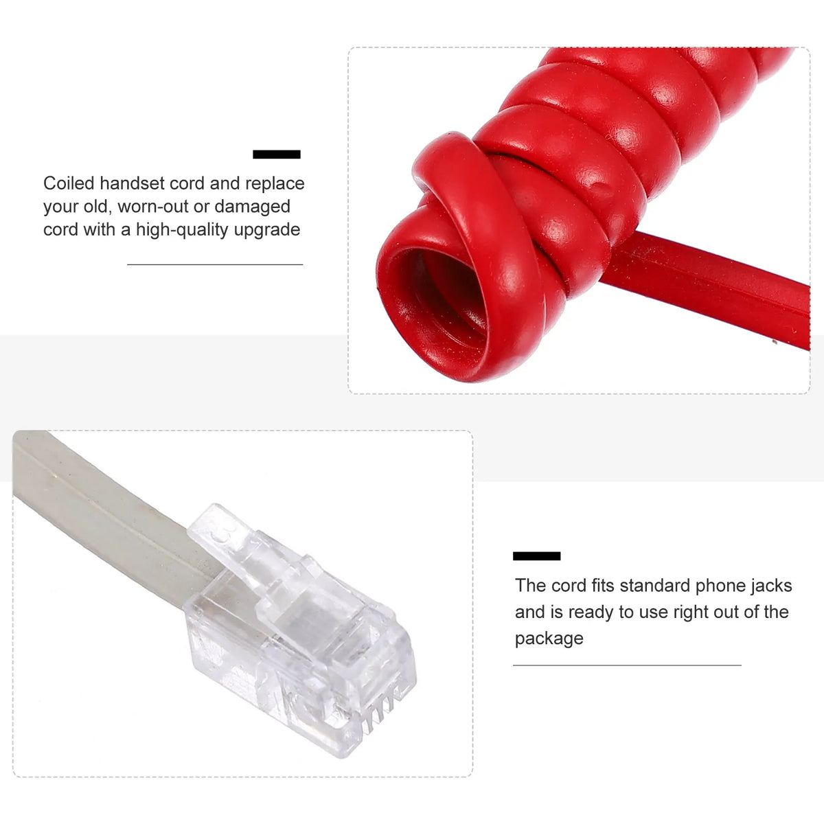 10-Pack RJ11 Coiled Landline Phone Cords | Universal Telephone Cable Landline Phone Cord PLUSH