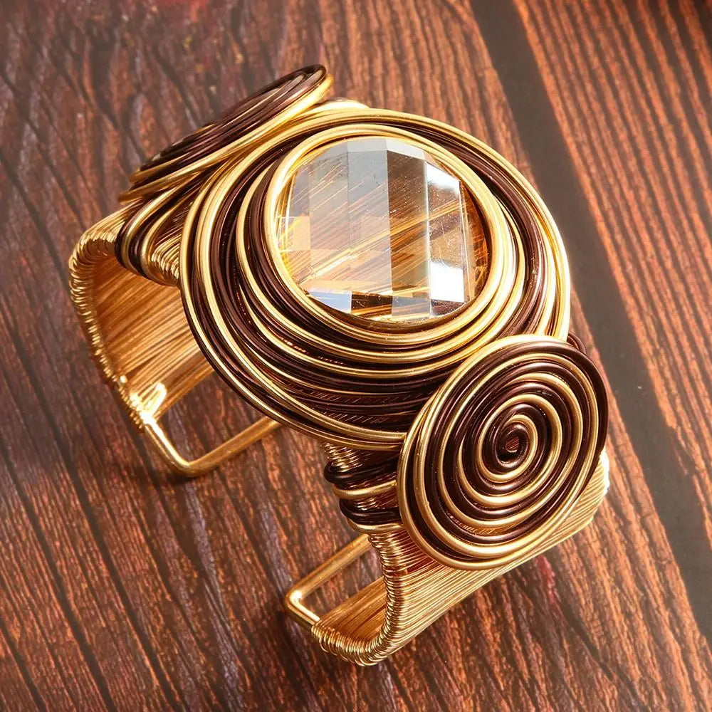 Bohemian Brown Rhinestone Wire Cuff Bracelet – Handmade Women Cuff Bracelet PLUSH