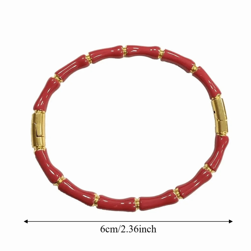 Colorful Bamboo Joint Bangle – Gold Stainless Steel Enamel Bracelet Enamel Bangle Bracelet PLUSH