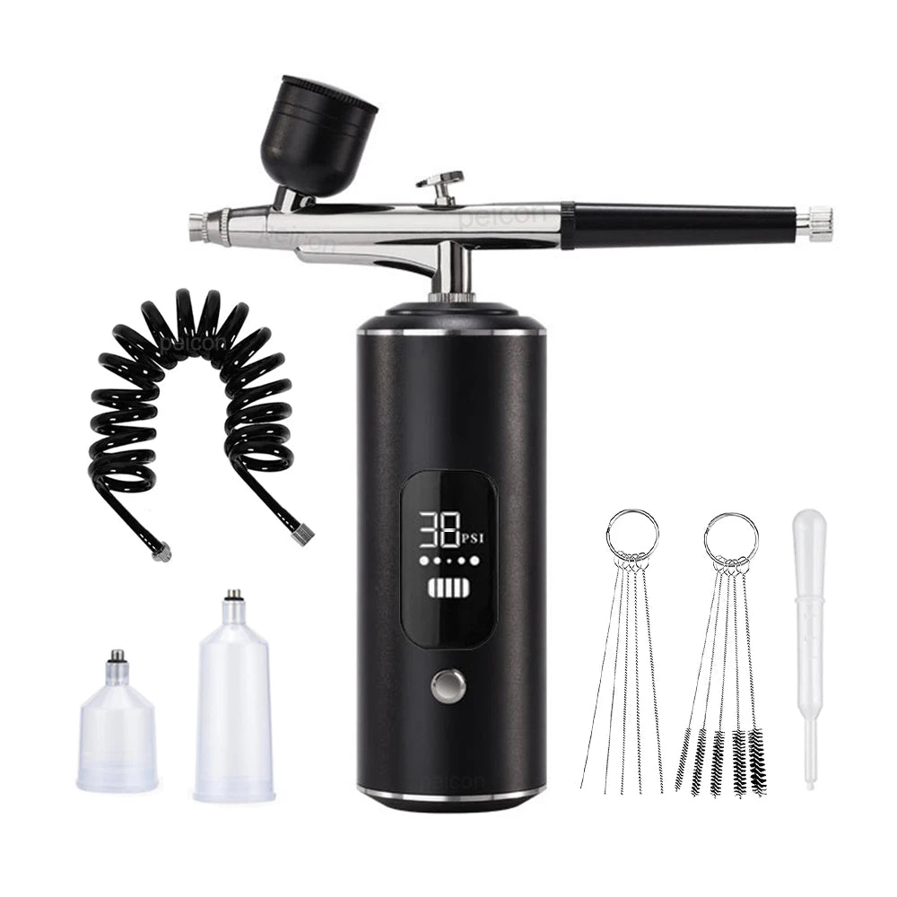 Portable Airbrush Kit with Compressor – Dual-Action Spray Gun Airbrush Compressor Kit PLUSH Black USB Type-C