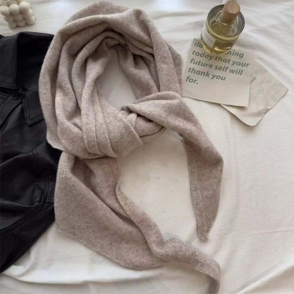 Women's Knitted Triangle Shawl Scarf – Windproof Warm Wrap Knitted Shawl Scarf PLUSH Beige