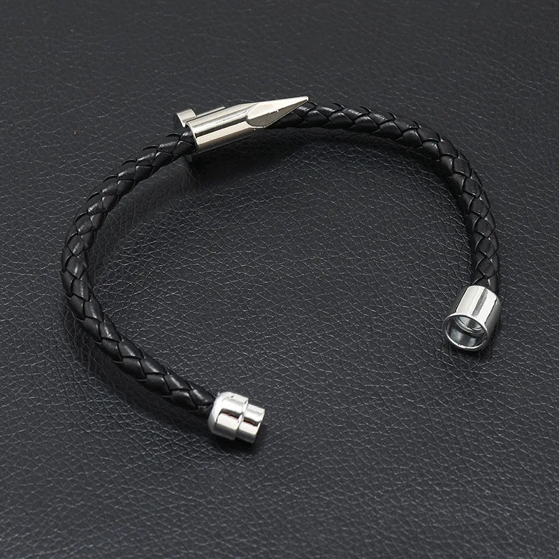 Men's Leather Rope Braided Bangle – Magnetic Alloy Buckle Leather Braided Bracelet PLUSH