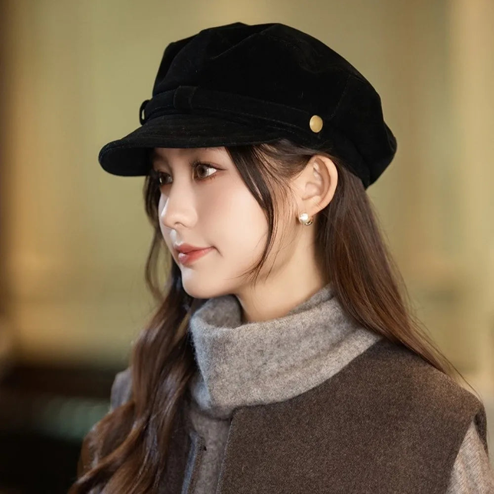Suede Beret Hat Women – Flat Top Newsboy Cap All Seasons Beret Hat PLUSH