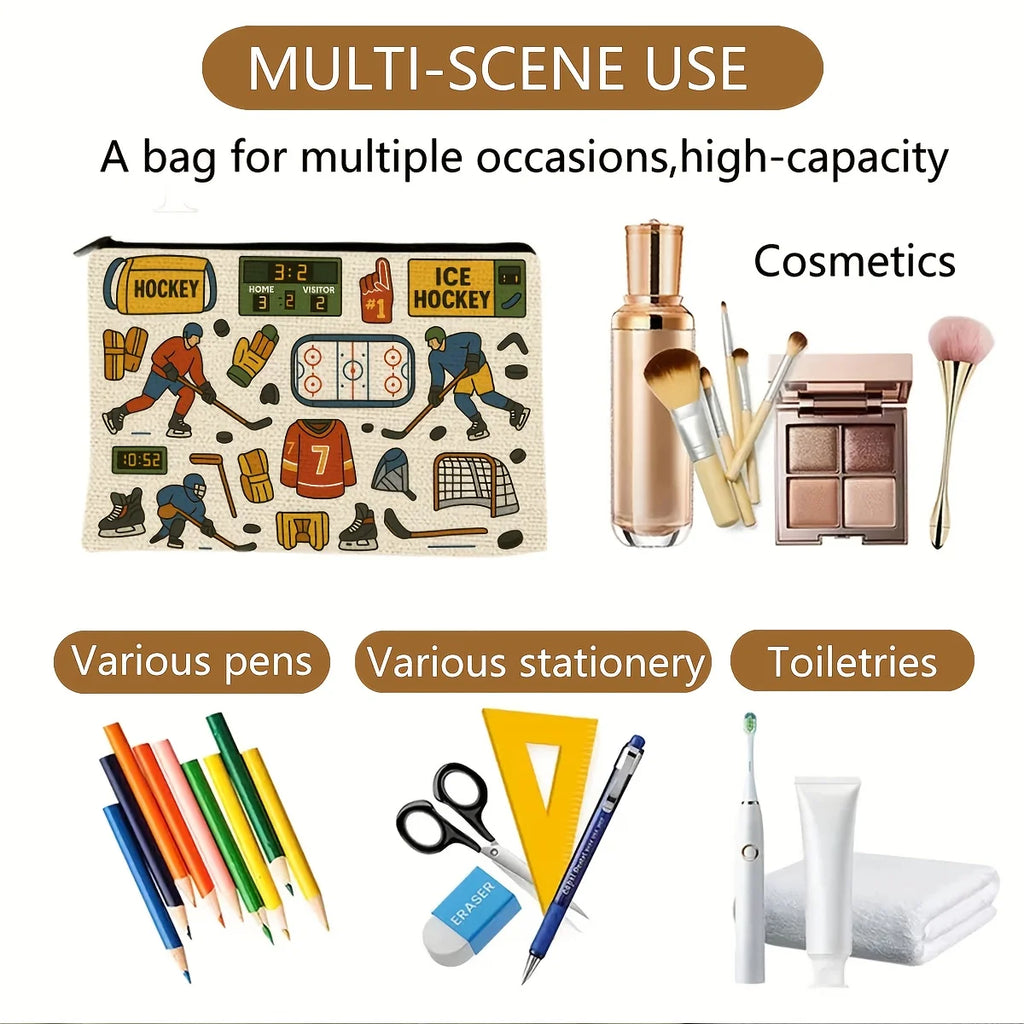 Ice Hockey Cosmetic Bag – Zipper Pouch & Jewelry Organizer Cosmetic Zipper Bag PLUSH