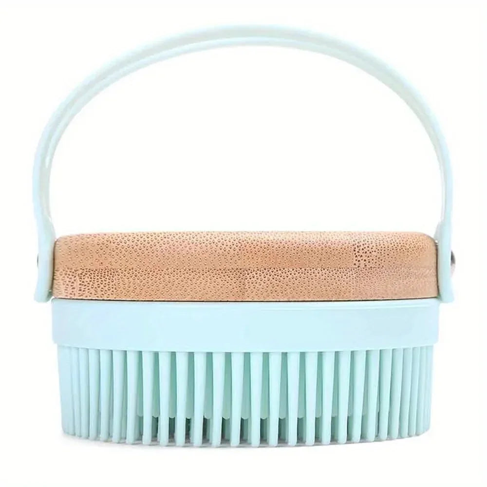 Silicone Body Scrubber with Bamboo Base – Exfoliating Bath Brush Exfoliating Bath Brush PLUSH Blue
