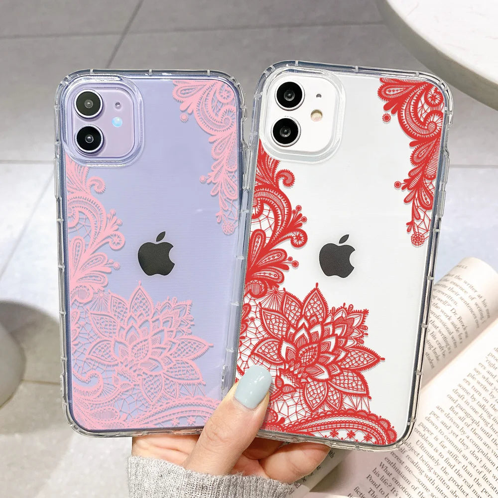 Lace Flower Transparent iPhone Case – Shockproof Floral Cover Phone Case PLUSH