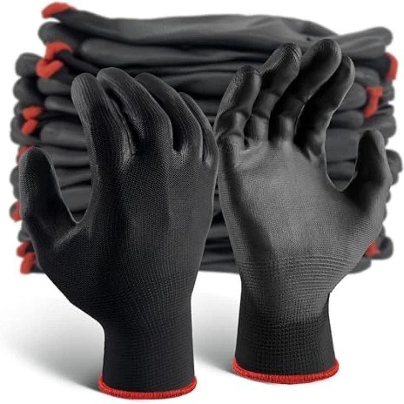 PU Coating Work Gloves Anti-Slip Nylon – 6/12/18 Pack PU Work Gloves PLUSH
