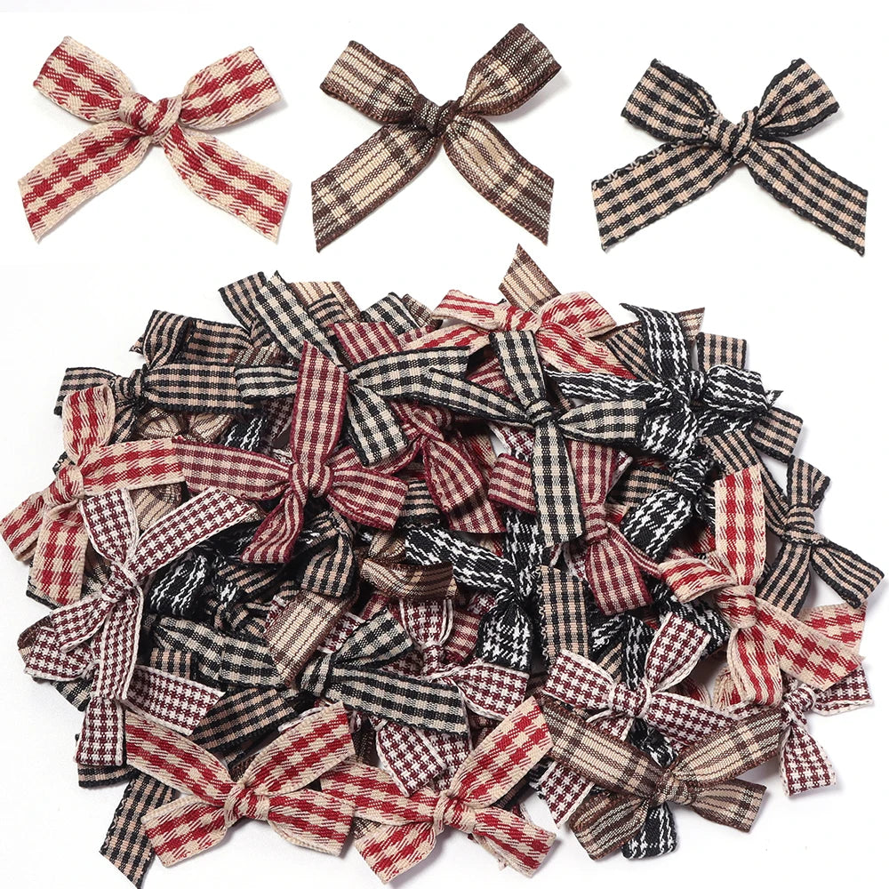 20pcs Plaid Ribbon Bows – DIY Hair Clips & Jewelry Crafts Ribbon Bow Embellishments PLUSH