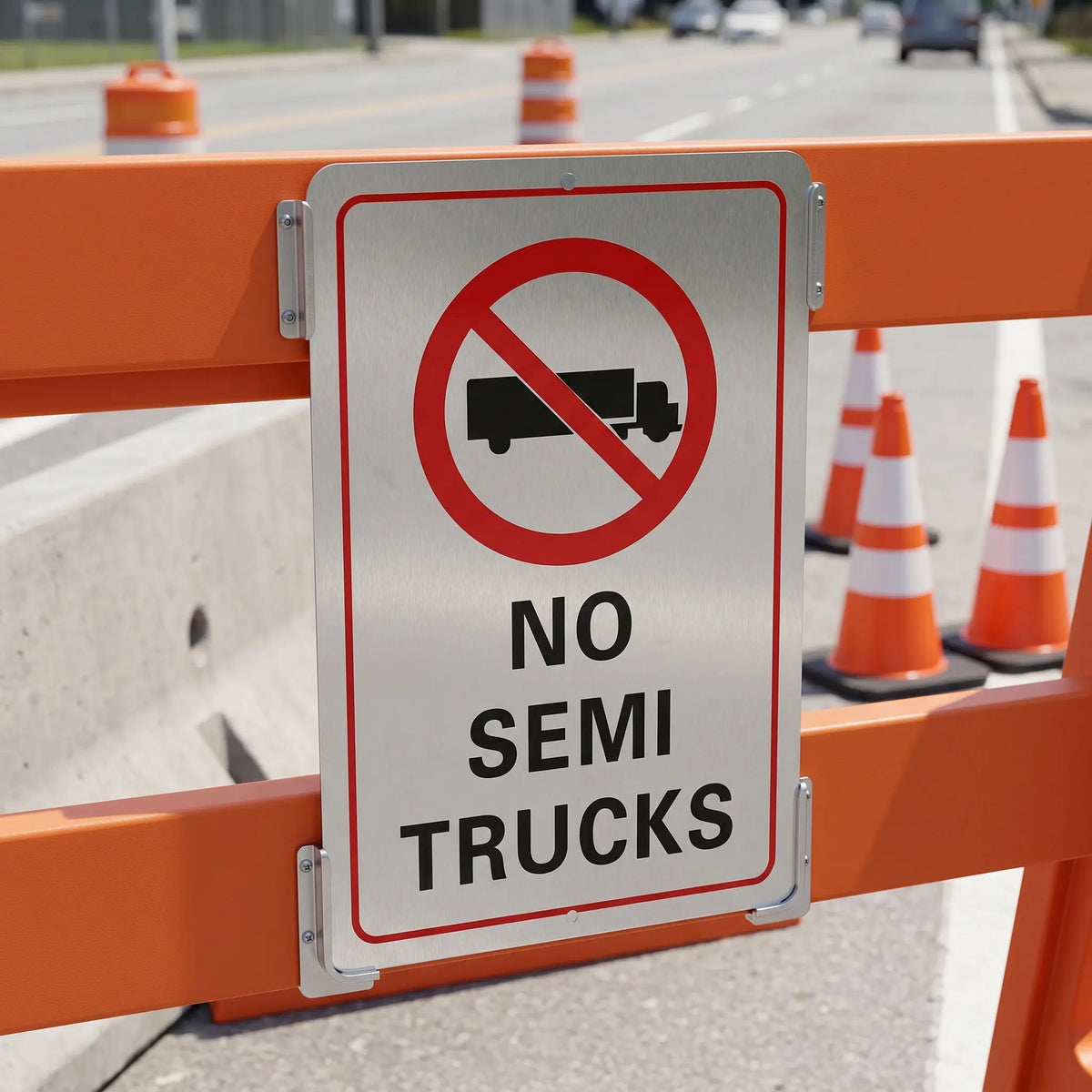 No Semi Trucks Aluminum Sign – Weatherproof Outdoor Road Sign Traffic Safety Sign PLUSH
