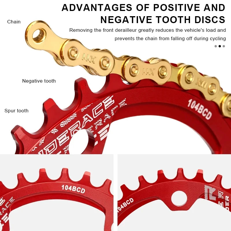 RIDERACE 104BCD Narrow Wide Chainring 32T-38T MTB Single Plate MTB Chainring PLUSH