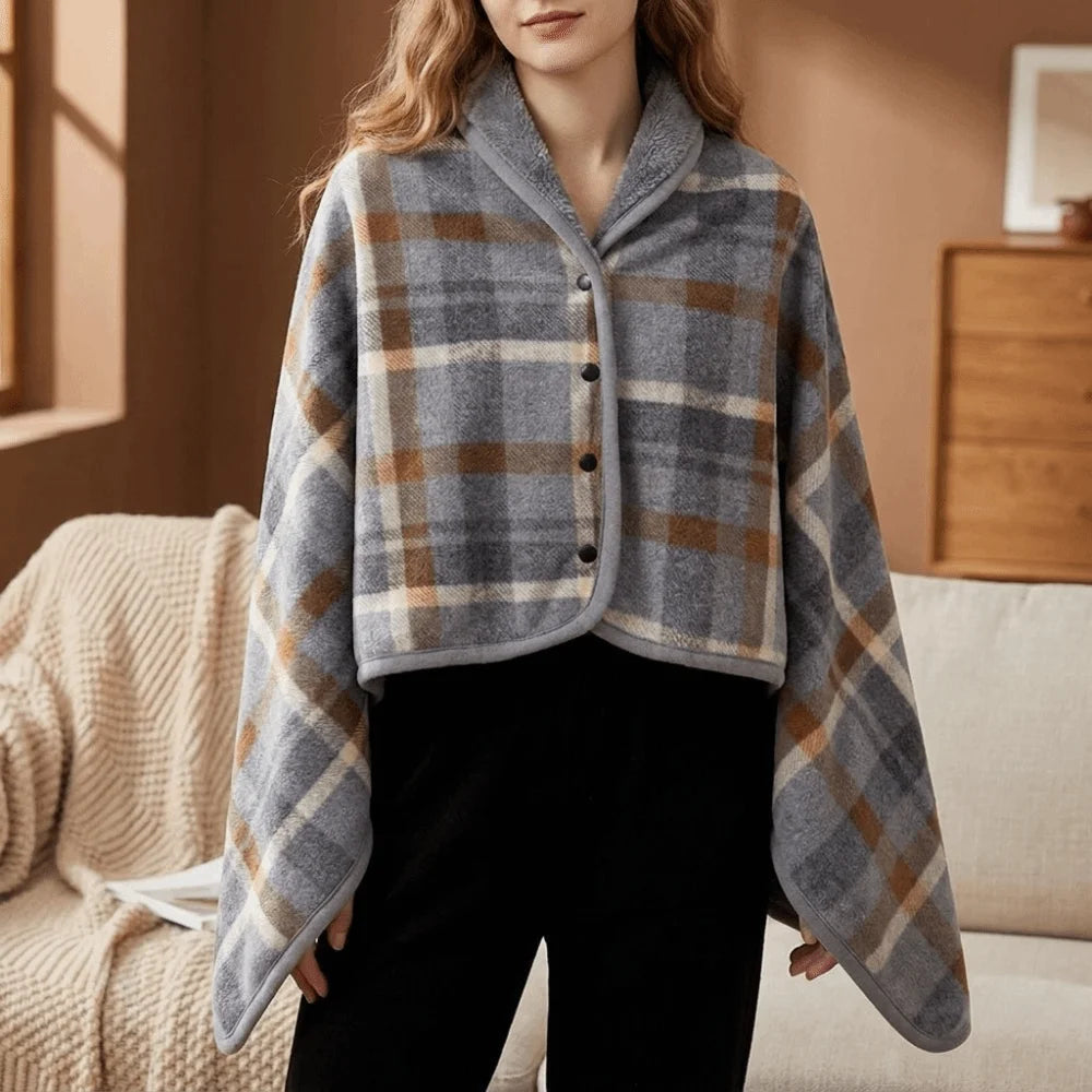 Flannel Wearable Blanket Shawl | Plaid Throw Button Closure Wearable Shawl Blanket PLUSH