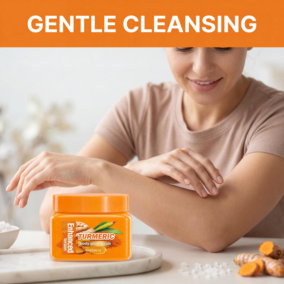 Organic Turmeric Exfoliating Body Scrub 280g – Brightening Body Scrub Cream PLUSH