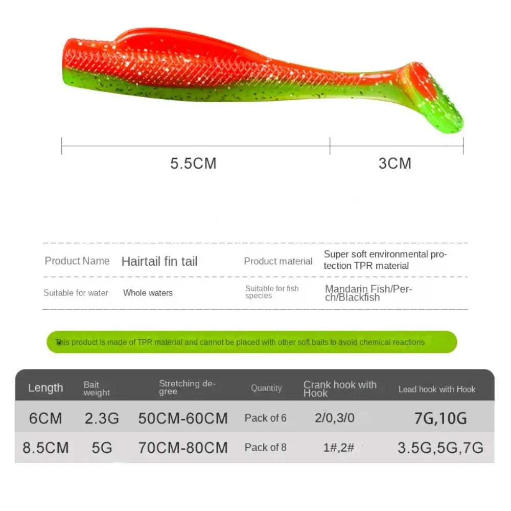 T-Tail Soft Silicone Swim Lures 6cm/8.5cm – Multicolor Bait Set Soft Fishing Lures PLUSH
