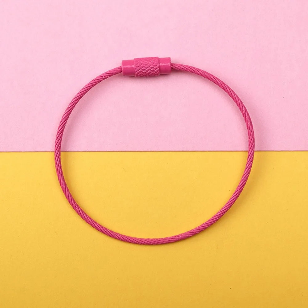 Stainless Steel Rotating Wire Key Ring – Color Keychain 5/10pcs Key Ring Keychain PLUSH rose red-5pcs-set