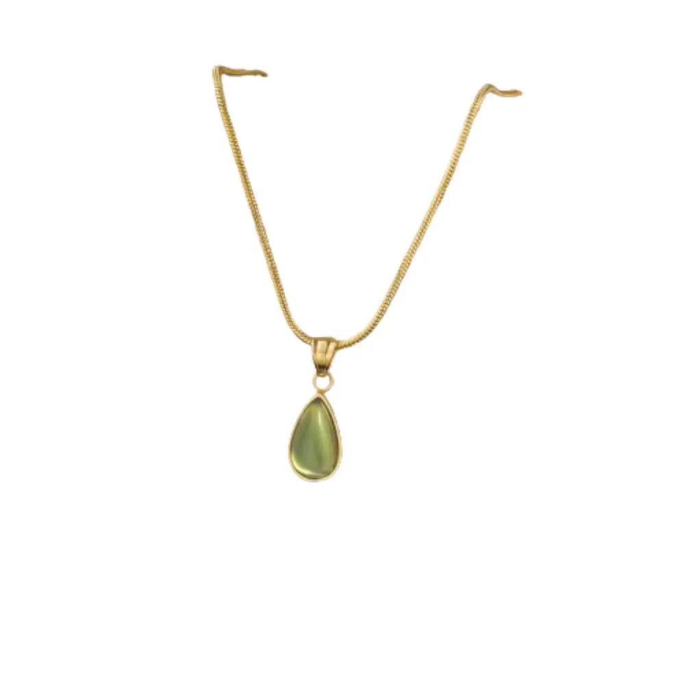 Olive Green Drop Pendant Necklace – Snake Chain Vintage Style Pendant Necklace PLUSH golden