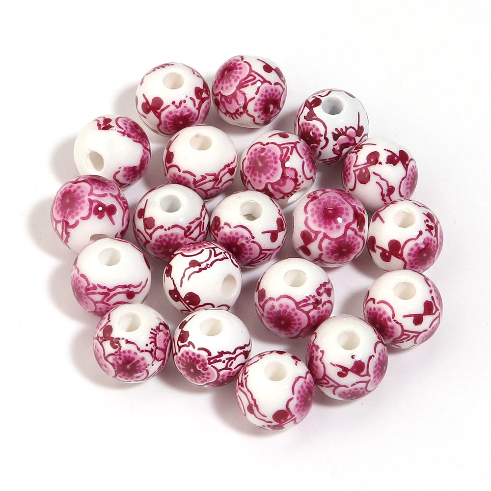 Hot Pink Plum Blossom Ceramic Beads – DIY Jewelry 6–12mm Ceramic Spacer Beads PLUSH 10mm x 20pcs