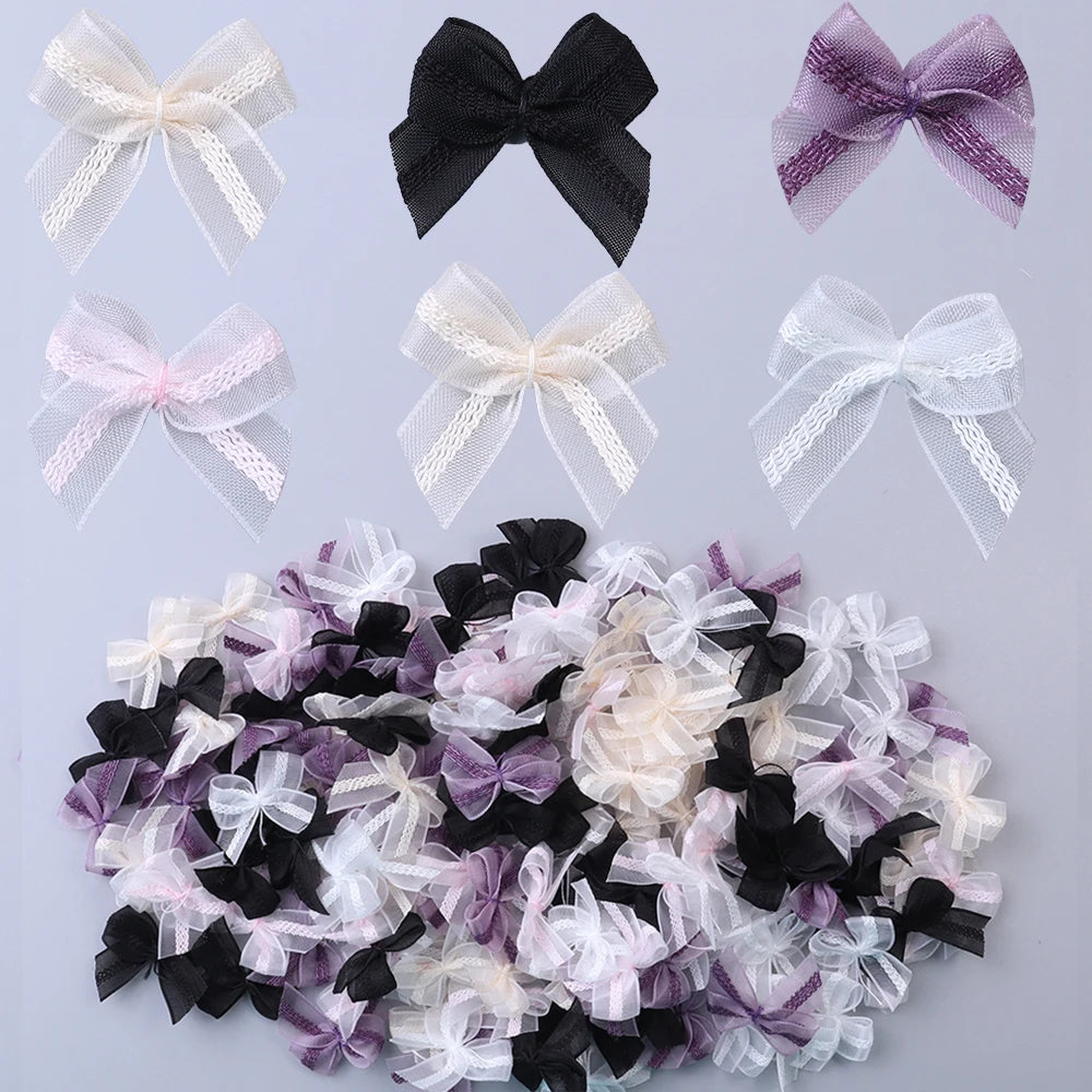 30pcs Mini Mesh Ribbon Bows – Multicolor Lace Bowknot DIY Ribbon Bow Embellishments PLUSH