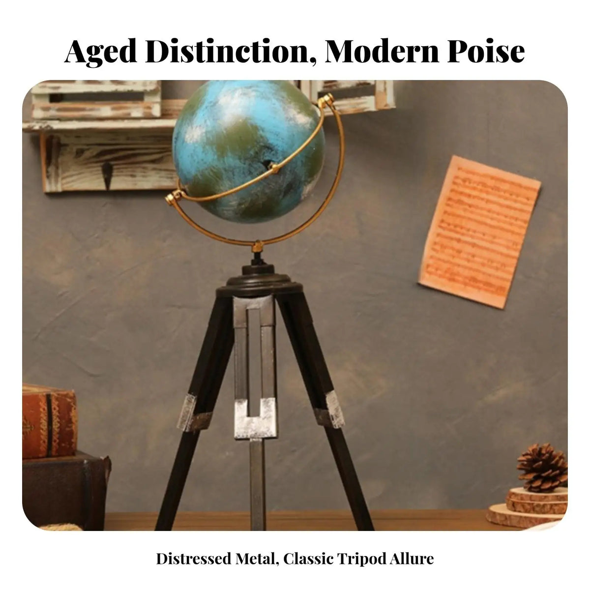 Vintage Wrought Iron Globe Display | Rotating Desktop Sphere Decor Desktop Globe Decor PLUSH