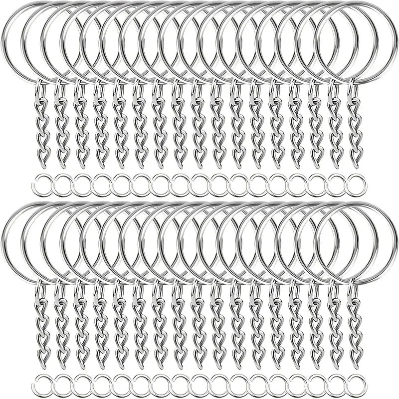 30pcs Silver Plated Metal Blank Keyrings & Carabiner Buckles Keychain Findings Set PLUSH