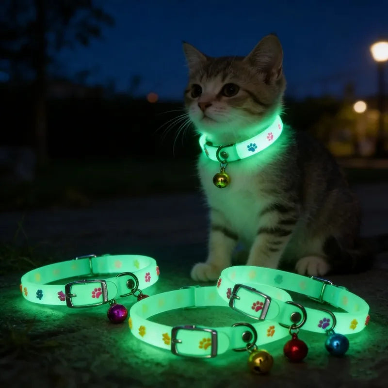 Light-Up Pet Collar with Paw Print – Glow in the Dark LED Pet Collar PLUSH