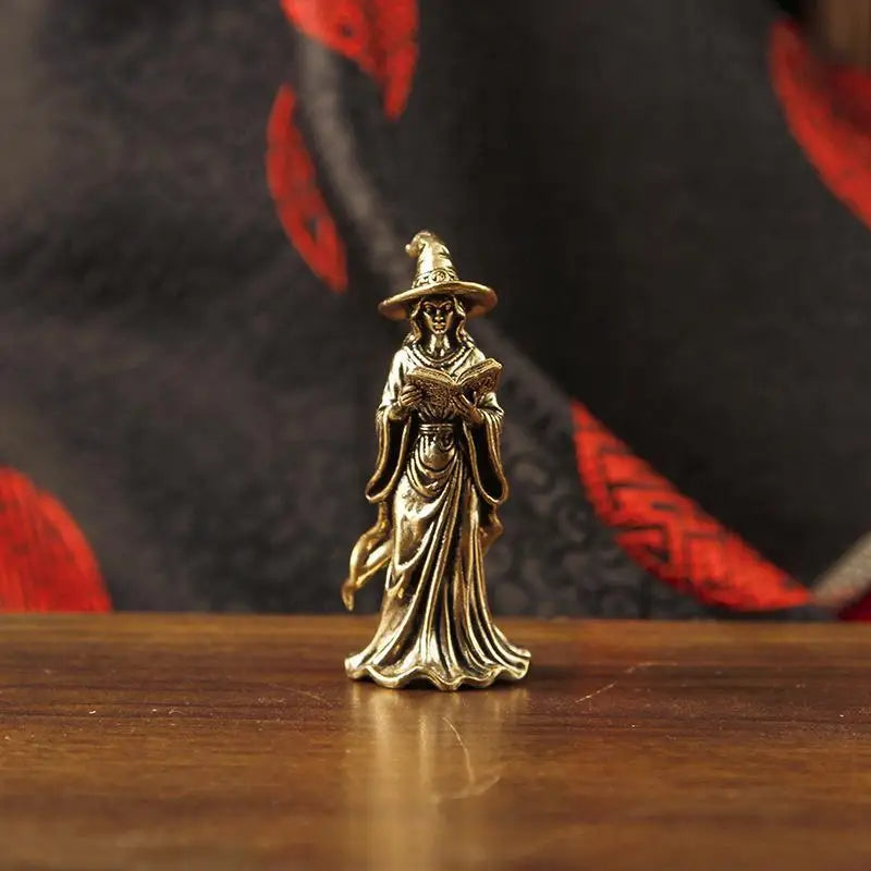 Brass Girl & Dog Figurine – Retro Mini Desktop Ornament Decor Brass Desktop Figurine PLUSH B