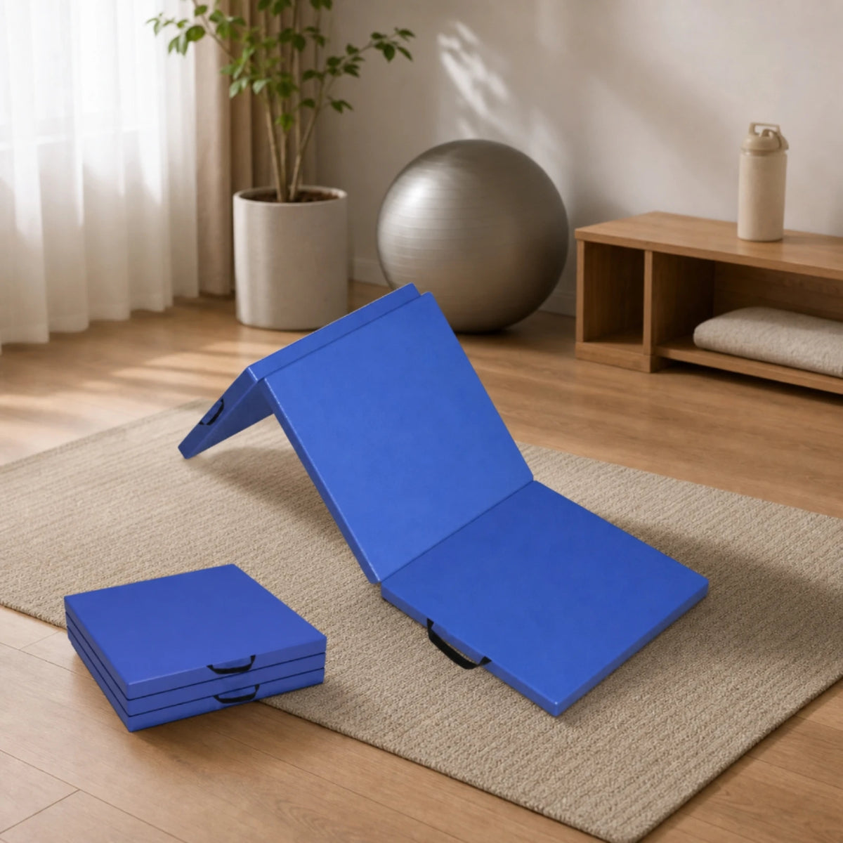 Tri-Fold Exercise Mat 5cm Thick with Handles | Folding Gym Mat Folding Exercise Mat PLUSH