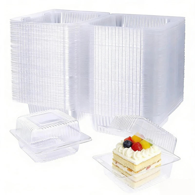 50/100pcs Transparent Plastic Cake Boxes with Flip Cover Cake Storage Box PLUSH