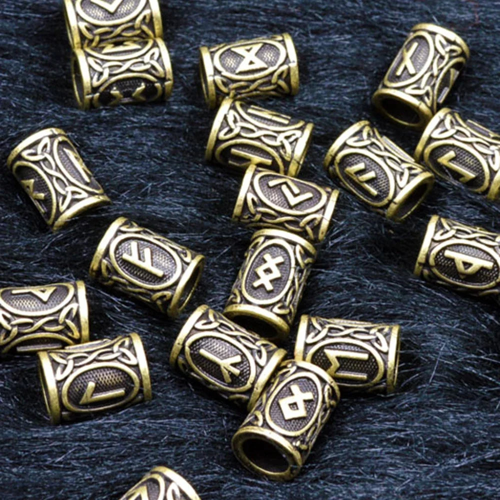 24pcs Viking Rune Metal Tube Beads – Beard Braid Dreadlock DIY Hair & Beard Beads PLUSH