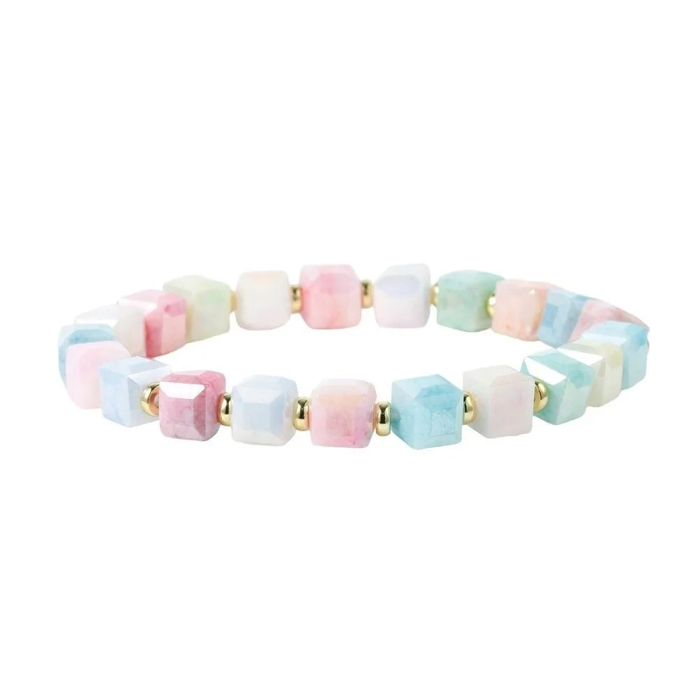 Colorful Crystal Glass Sugar Cube Beaded Bracelet | Unisex Beaded Chain Bracelet PLUSH Style 1