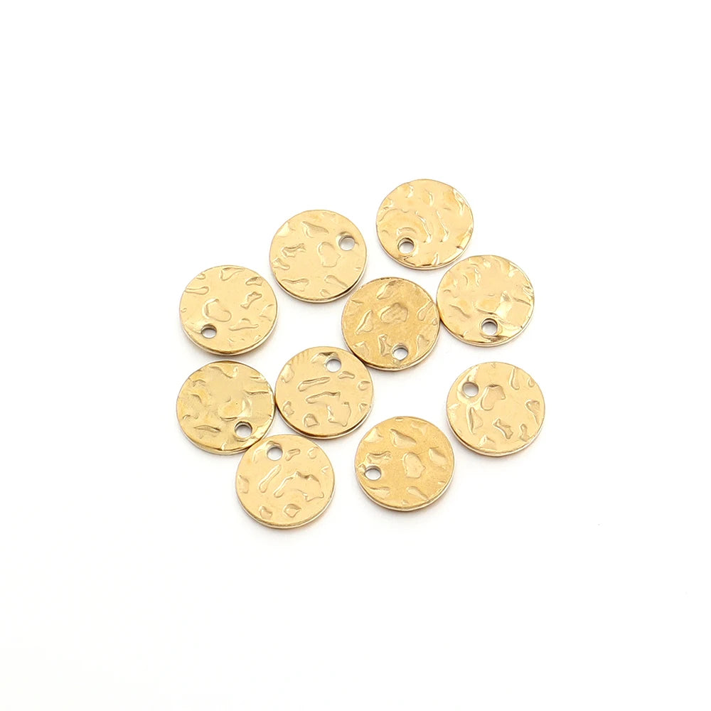 10pcs Stainless Steel Textured Disc Charms for DIY Jewelry Jewelry Charms PLUSH Gold 8mm