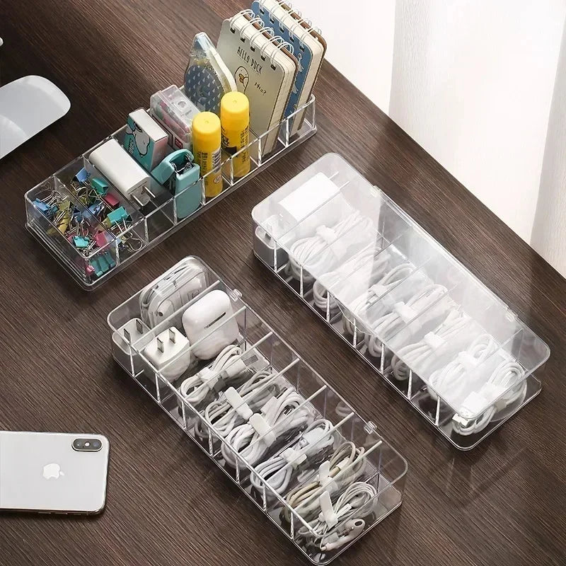 Transparent Plastic Cable Storage Box – Divided Grid Organizer Cable Storage Organizer PLUSH
