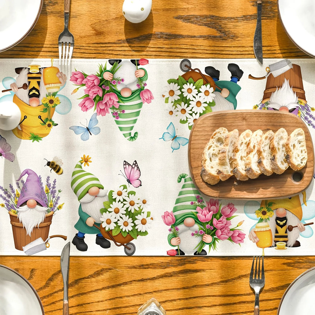 Easter Butterfly Table Runner – Spring Gnome & Flower Décor Table Runner PLUSH
